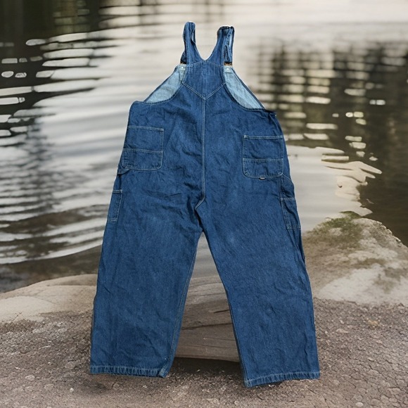 Y2k Berne Washed Blue Denim Bib Overalls 50" Work Farm Grandpacore DEADSTOCK - Picture 2 of 8